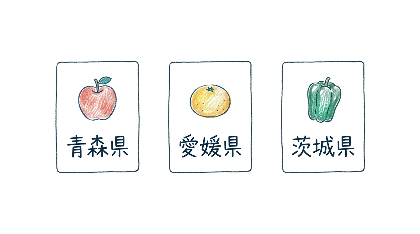 名物と県名をセットで覚えるカードの図