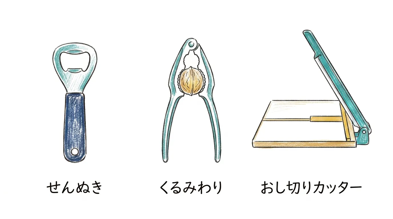 せんぬき・くるみ割り・押し切りカッターの絵