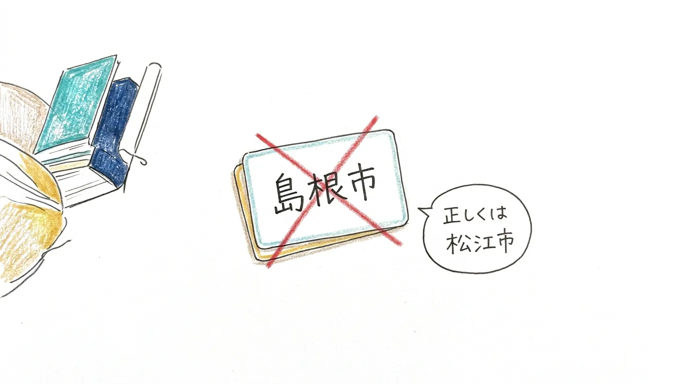 実在しない「島根市」に×・正しくは松江市というまちがえ注意カード