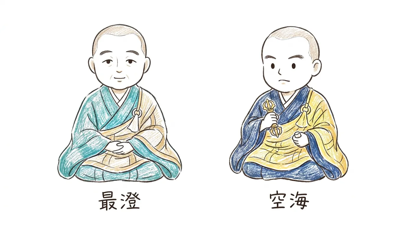 最澄と空海の人物画(デフォルメ)