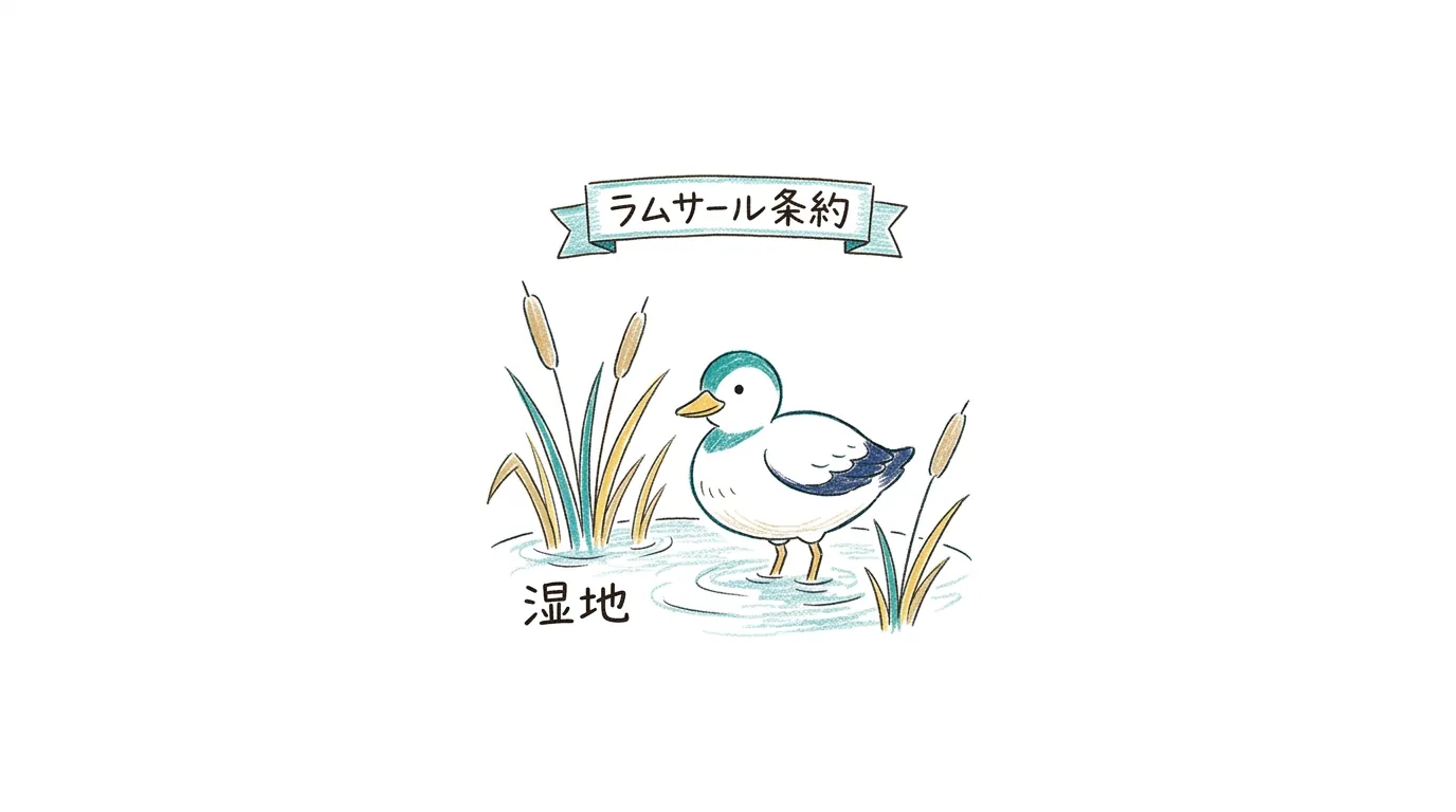 水鳥のすみかである湿地を守るラムサール条約の図