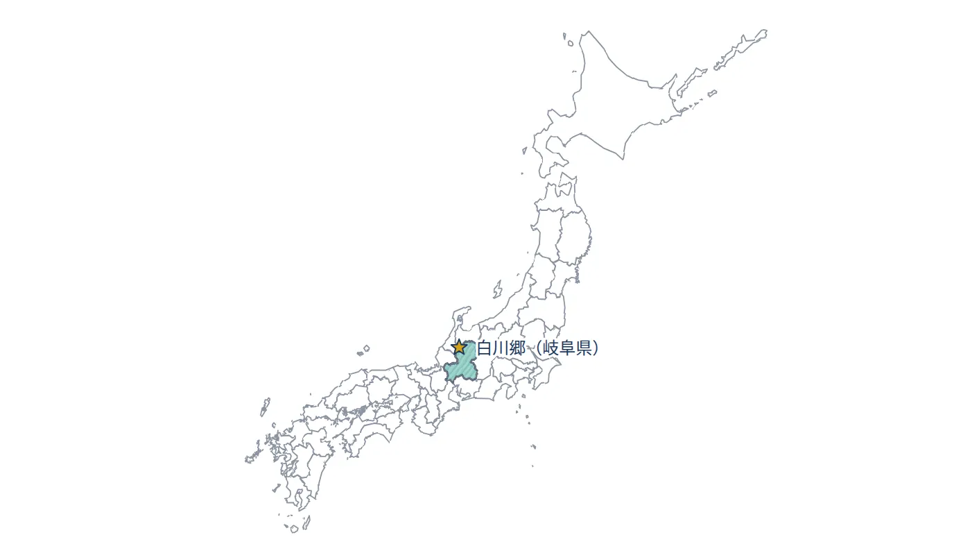 日本の中部・岐阜県にある白川郷の位置を示す地図