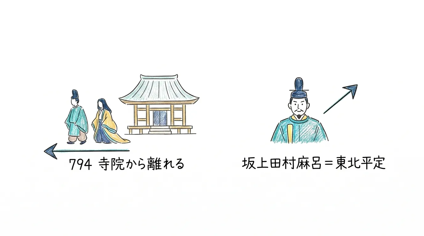 794年寺院から離れる・坂上田村麻呂=東北平定の暗記カード